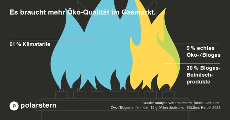 Im Bild eine Grafik, die zeigt wie sich die Ökogas-Tarife auf Klimatarife, Beimischungen und echte Biomethantarife verteilen.